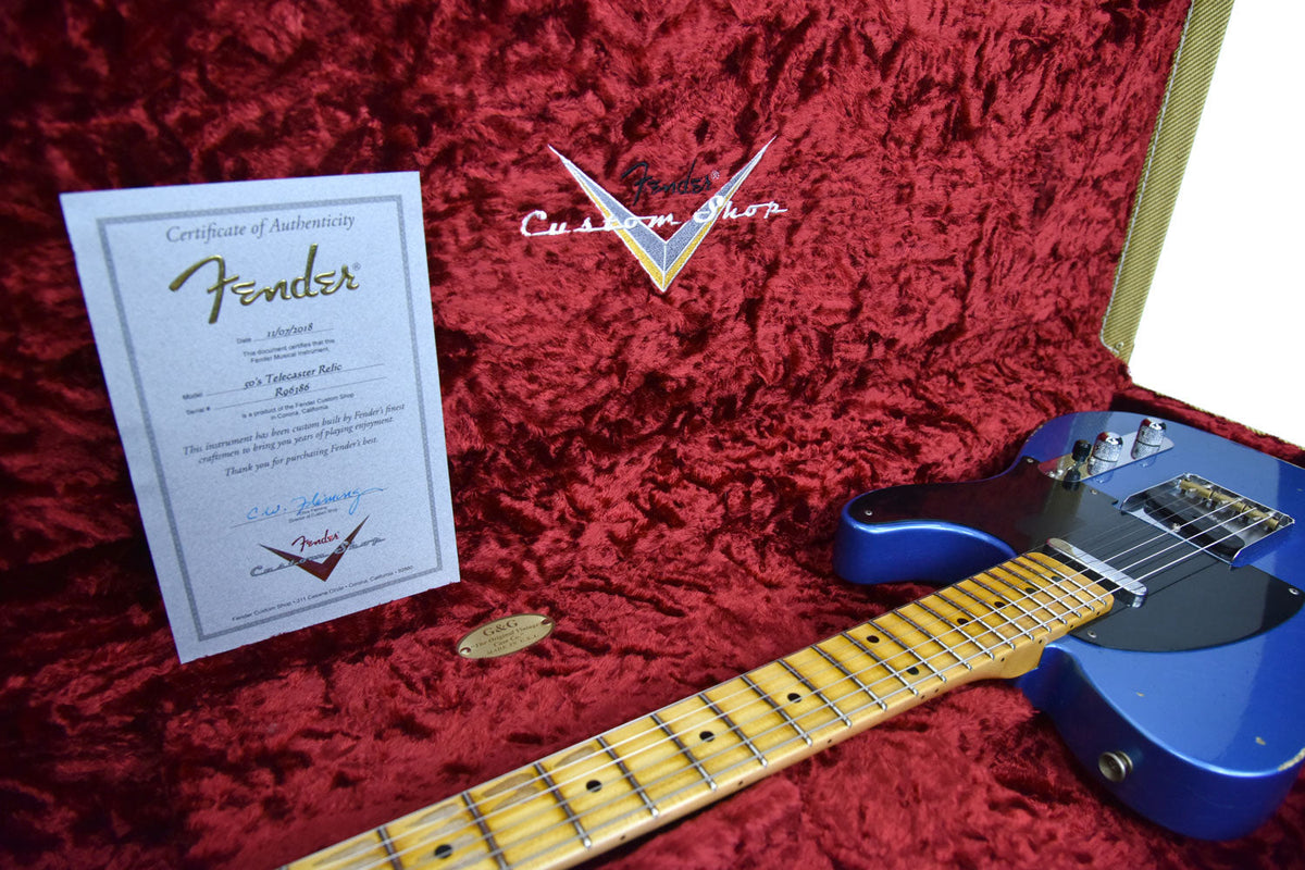 Used Fender Custom Shop 50s Tele Relic 1 Piece Ash in Lake Placid Blue R96386