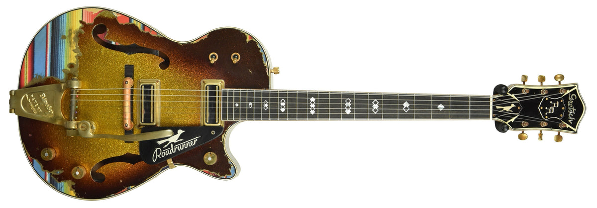 Gretsch Custom Shop G6128 Duo Jet Roadrunner Gold Sparkle Sunburst over Serape Graphic UC20102045
