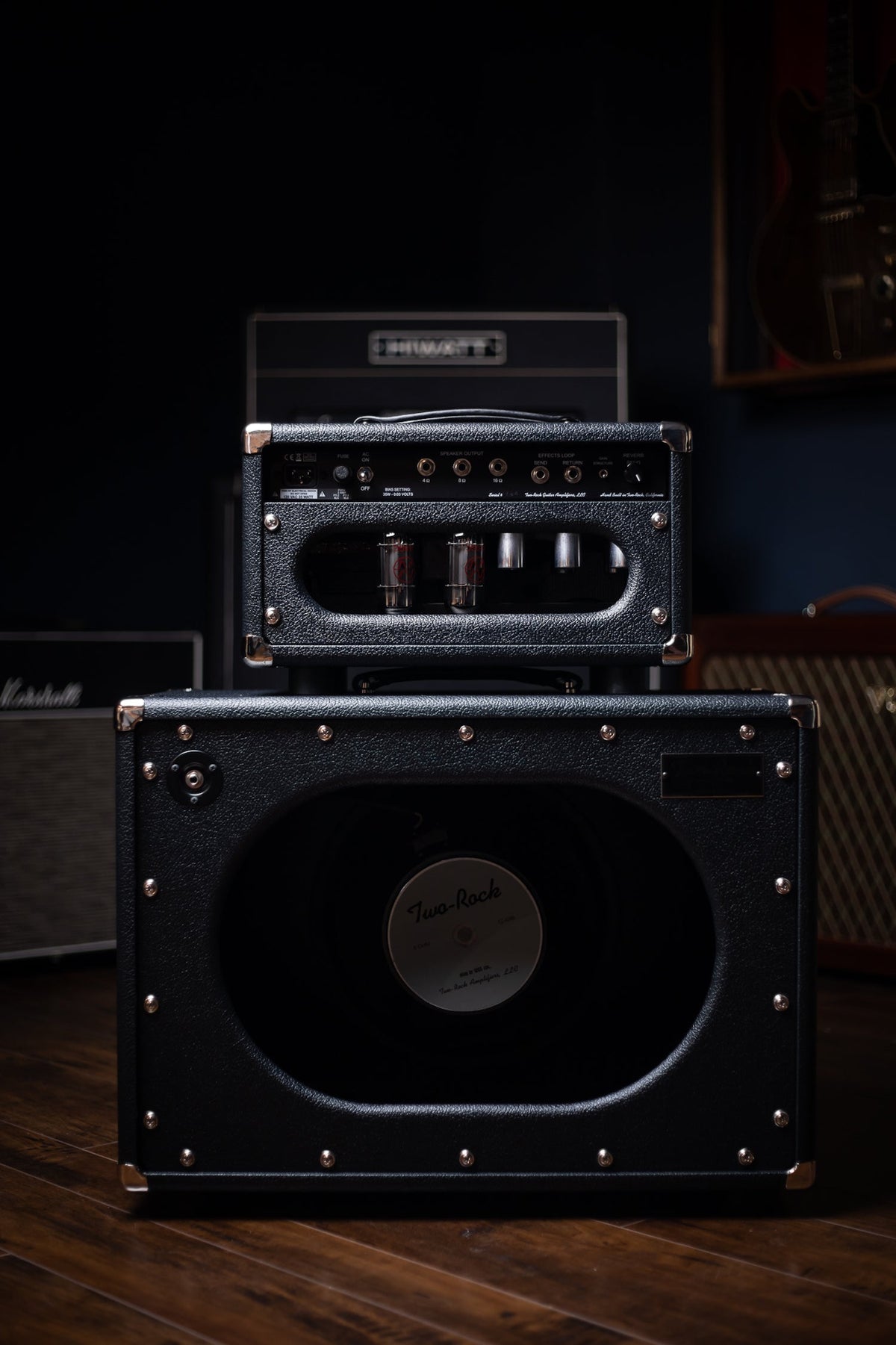 2022 Two-Rock Studio Signature 35 Watt Tube Head and 12-65B 1x12 Extension Cabinet - Black Levant, Black Chassis, Aged British Black and Tan Grill, Silver Knobs, White Piping