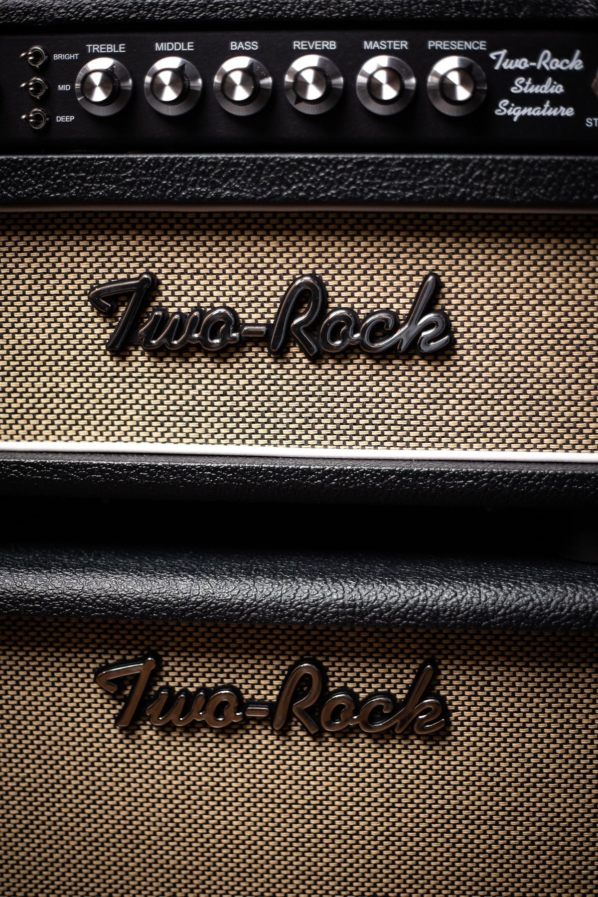 2022 Two-Rock Studio Signature 35 Watt Tube Head and 12-65B 1x12 Extension Cabinet - Black Levant, Black Chassis, Aged British Black and Tan Grill, Silver Knobs, White Piping