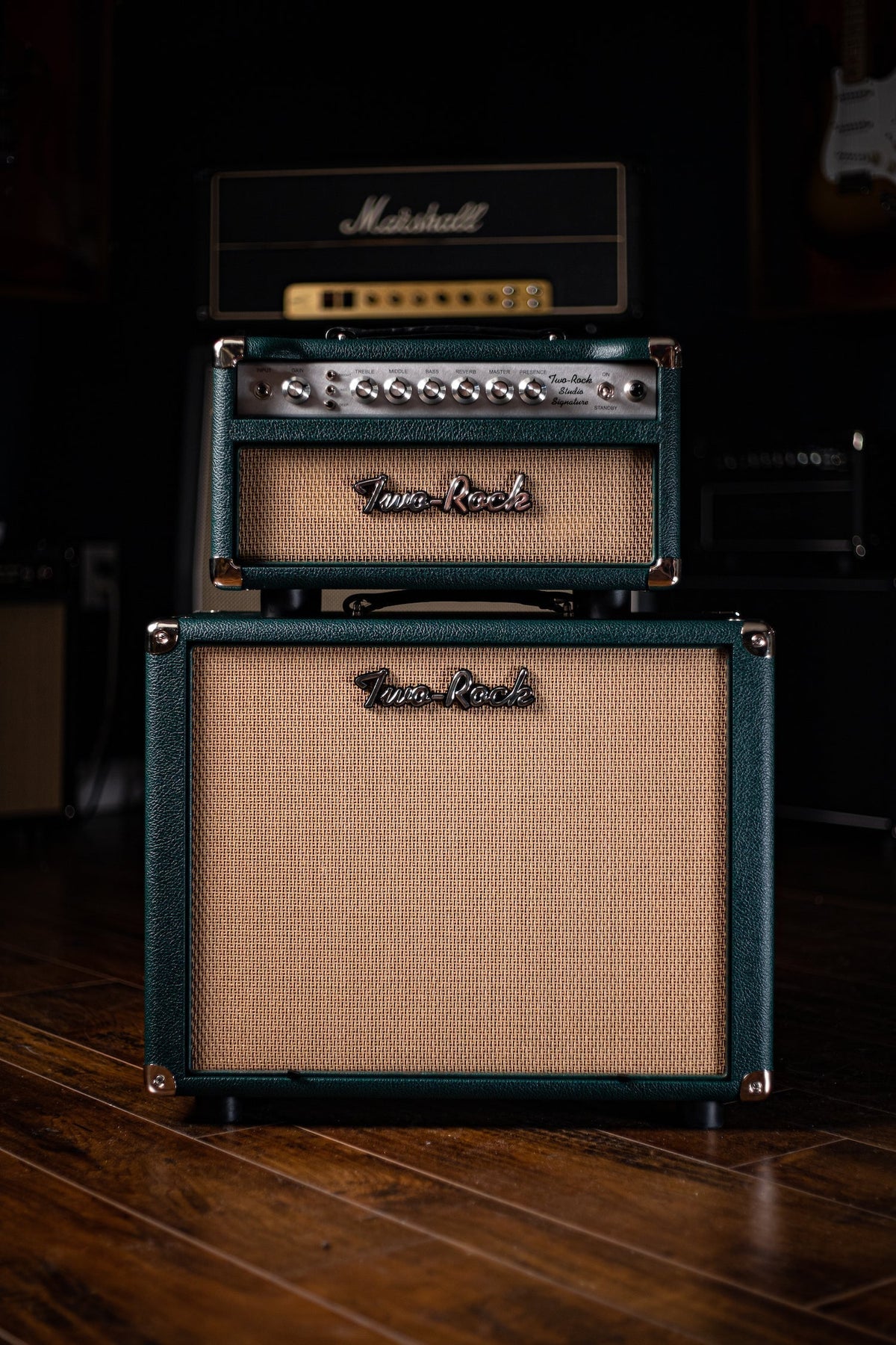 Pre-Order: Two-Rock Studio Signature British Racing Green 35 Watt Tube Head and 12-65B 1x12 Extension Cabinet- Silver Chassis, British Racing Green, Cane Grill, Silver Knobs