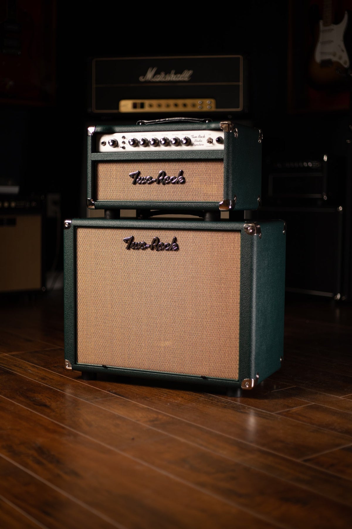 Pre-Order: Two-Rock Studio Signature British Racing Green 35 Watt Tube Head and 12-65B 1x12 Extension Cabinet- Silver Chassis, British Racing Green, Cane Grill, Silver Knobs