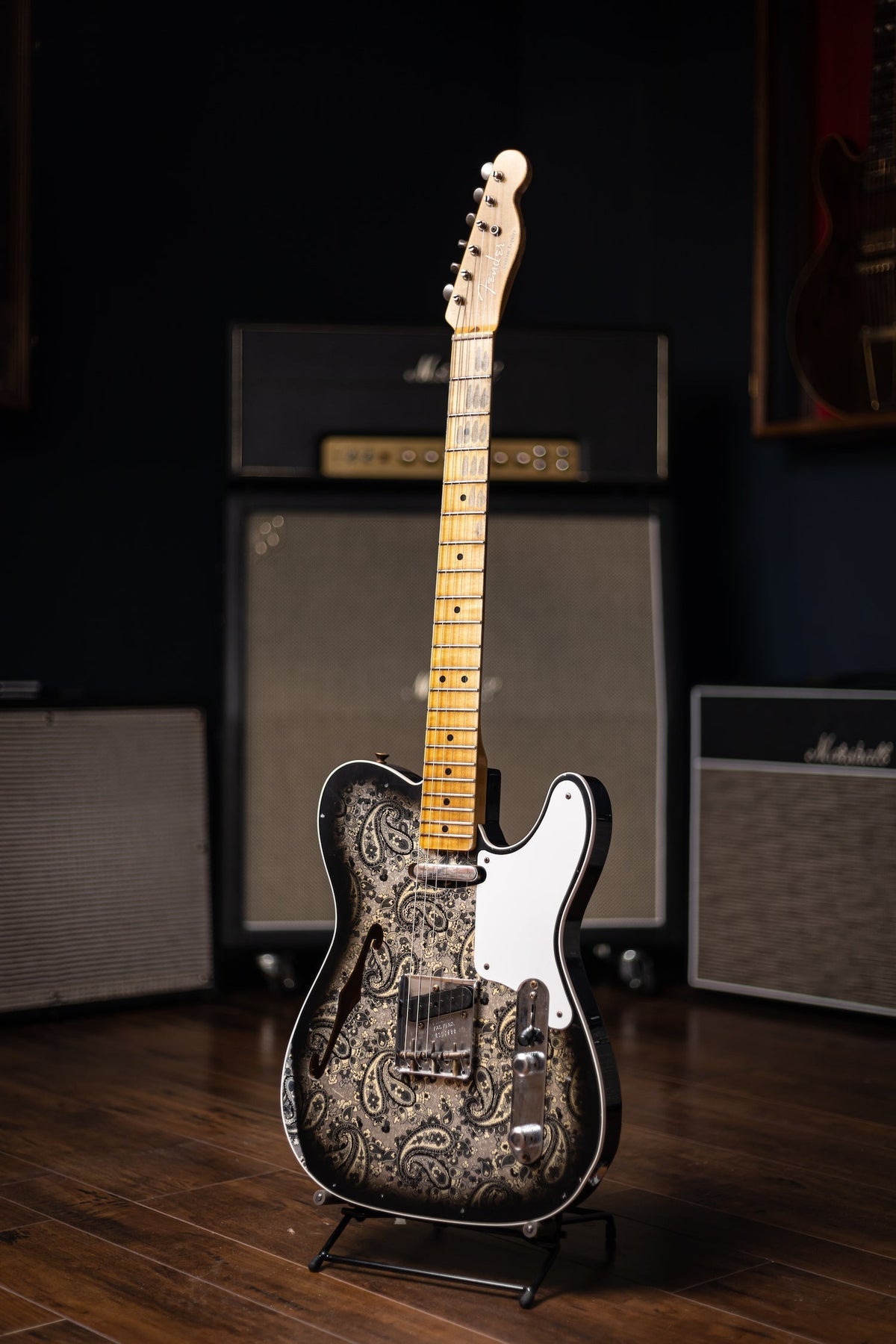 Fender Custom Shop LTD Double Esquire Thinline Custom Relic Aged Electric Guitar - Black Paisley