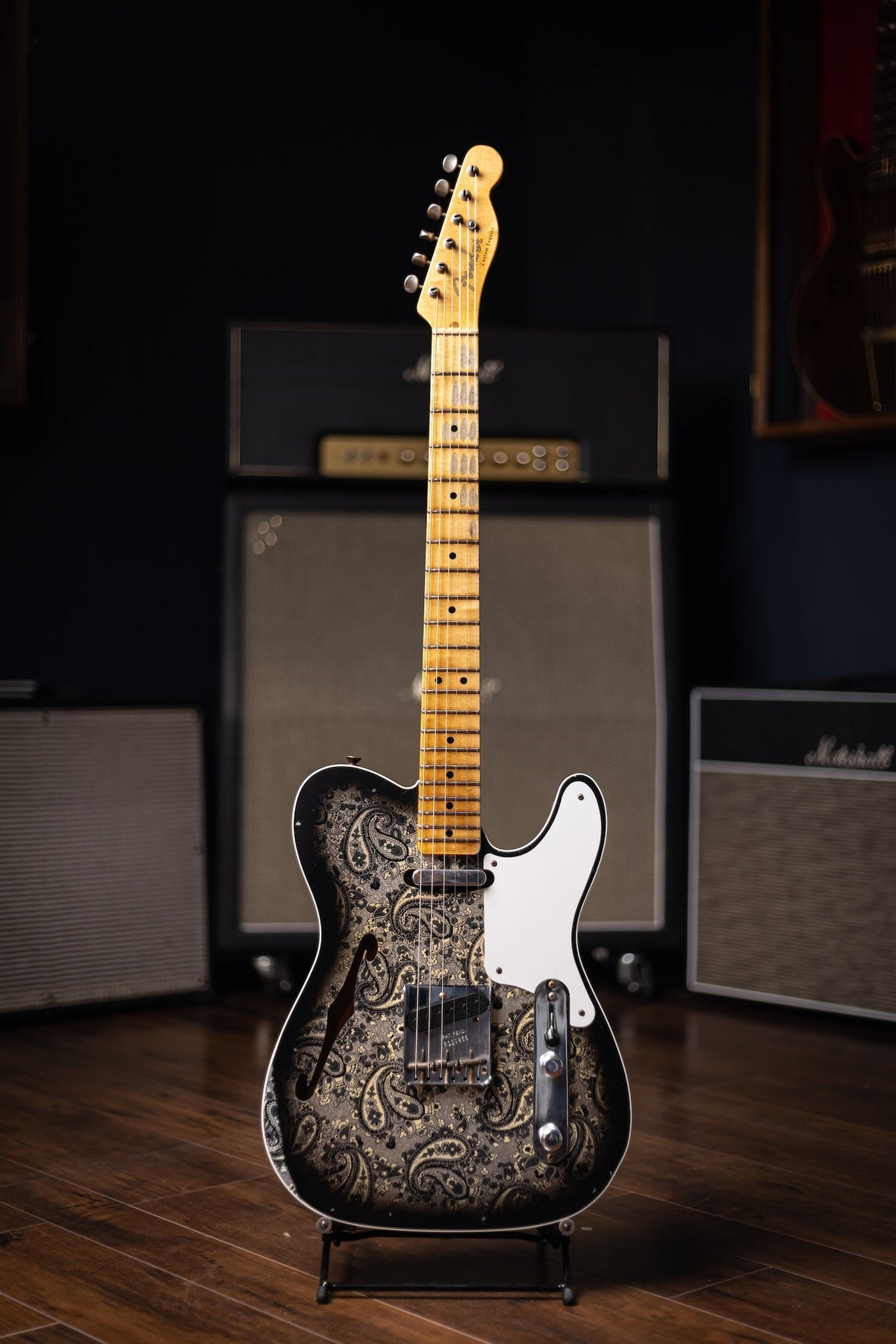 Fender Custom Shop LTD Double Esquire Thinline Custom Relic Aged Electric Guitar - Black Paisley