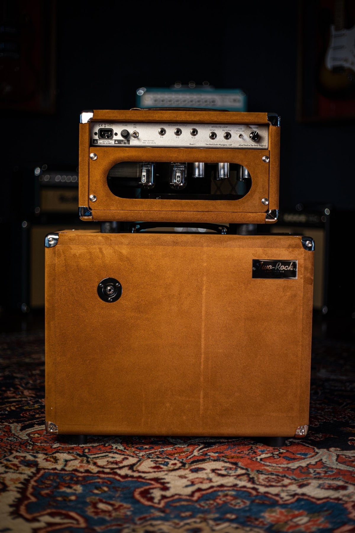 Pre-Order: Two-Rock Studio Signature Tobacco Suede 35 Watt Tube Head and 12-65B 1x12 Extension Cabinet - Silver Chassis, Tobacco Suede, Brown Diamond Grill, Silver Knobs