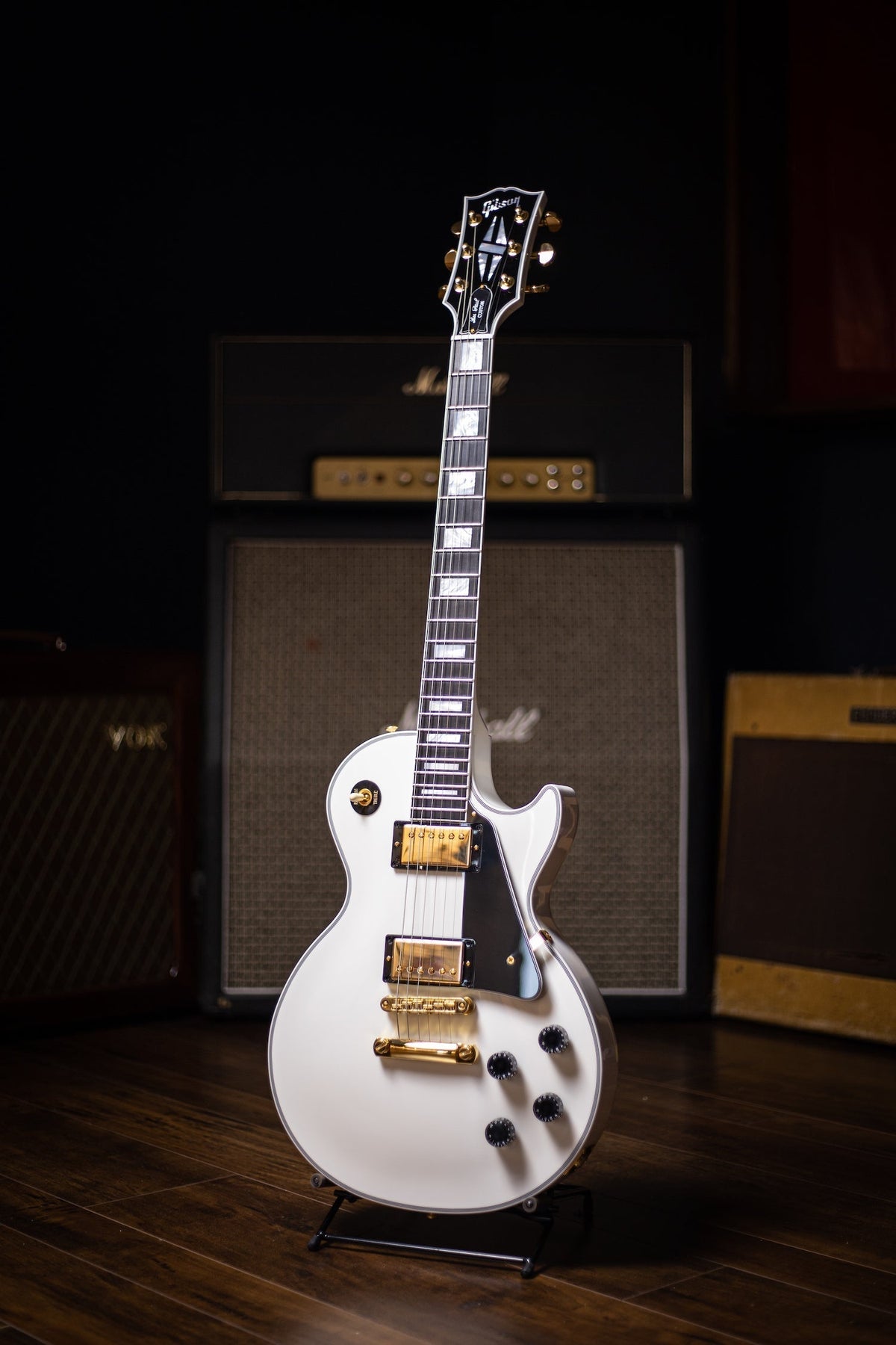 2021 Gibson Custom Shop Les Paul Custom Ebony Fingerboard Gloss Electric Guitar - Alpine White