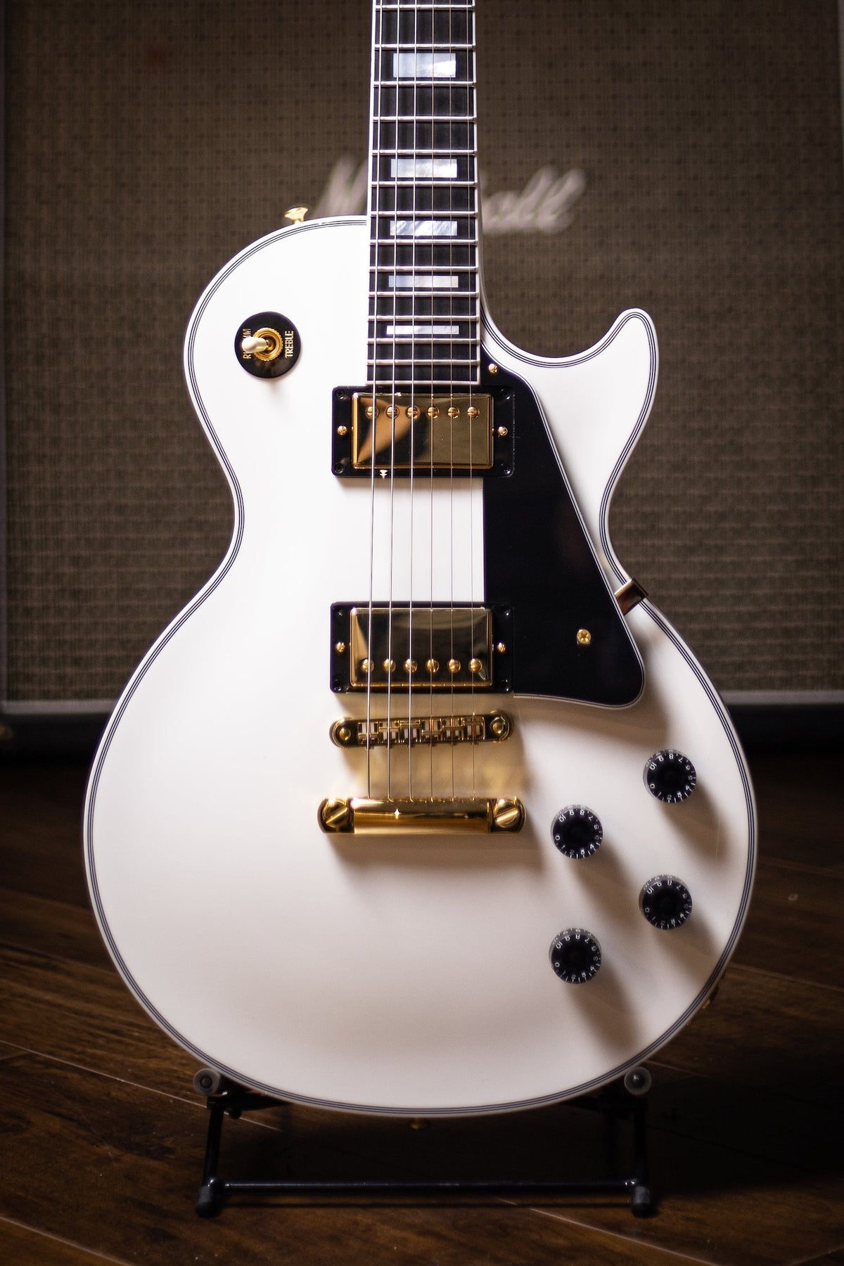 2021 Gibson Custom Shop Les Paul Custom Ebony Fingerboard Gloss Electric Guitar - Alpine White