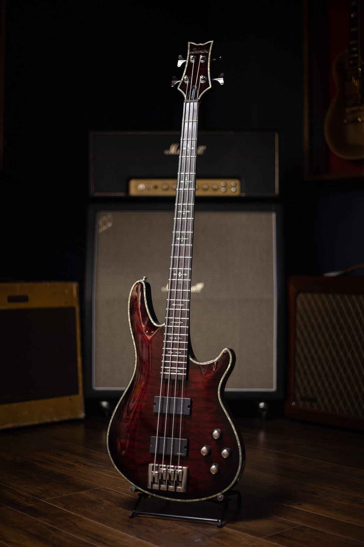 2000s Schecter Guitar Research Hellraiser Extreme-4 Electric Bass - Crimson Red Burst