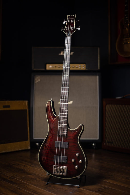 2000s Schecter Guitar Research Hellraiser Extreme-4 Electric Bass - Crimson Red Burst