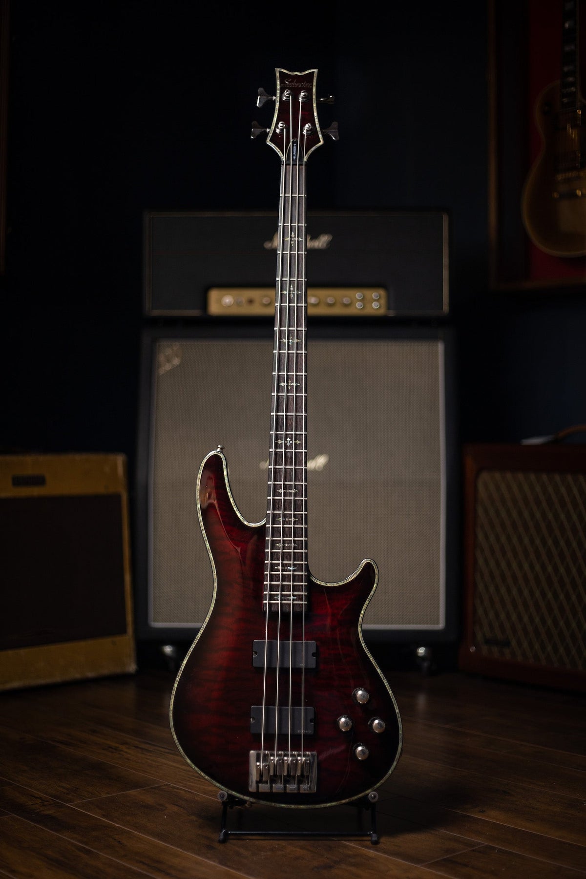 2000s Schecter Guitar Research Hellraiser Extreme-4 Electric Bass - Crimson Red Burst