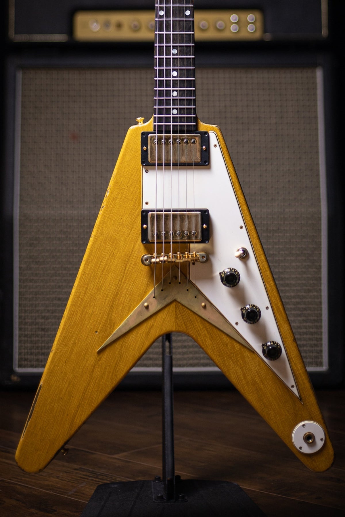 2021 Gibson Custom Shop 58 Korina Flying V Brazilian Rosewood Fingerboard Murphy Lab Light Aged GH Electric Guitar - Natural 81031