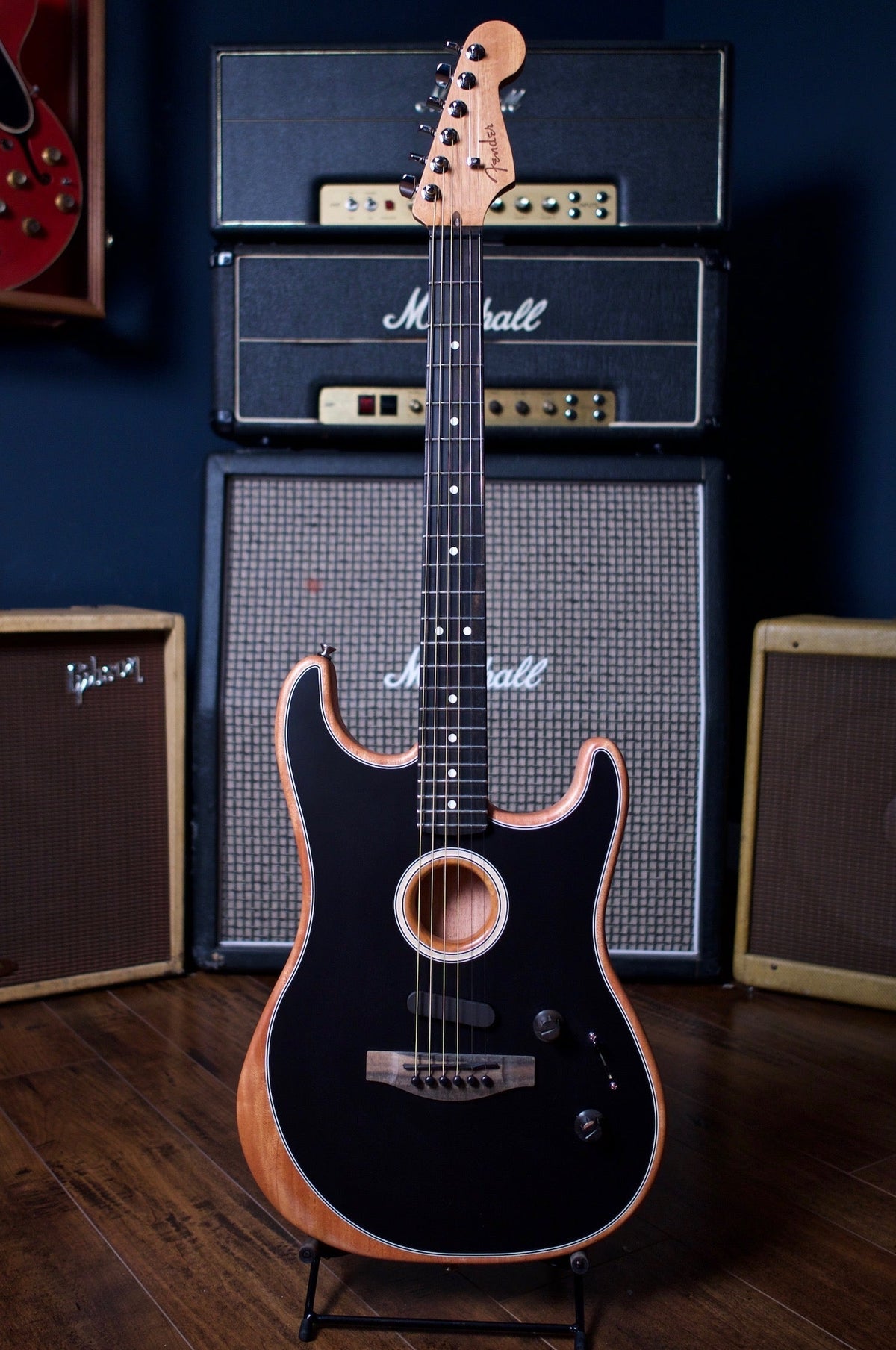 Fender American Acoustasonic Stratocaster Acoustic Electric Guitar - Black
