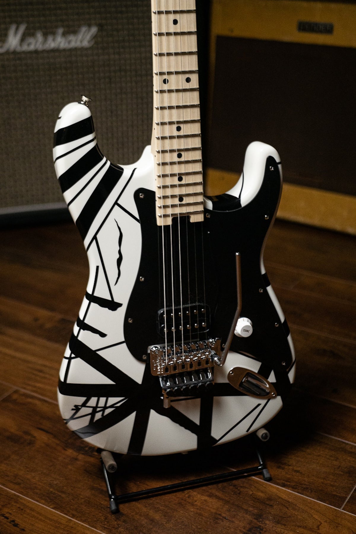 EVH Striped Series Electric Guitar - White and Black